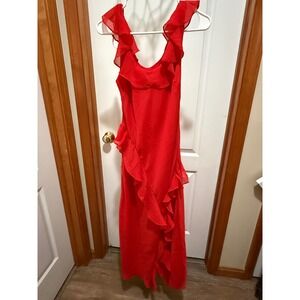 A New Day Red Ruffle Sleeveless Maxi Dress XS‎ Wedding Guest Summer Event